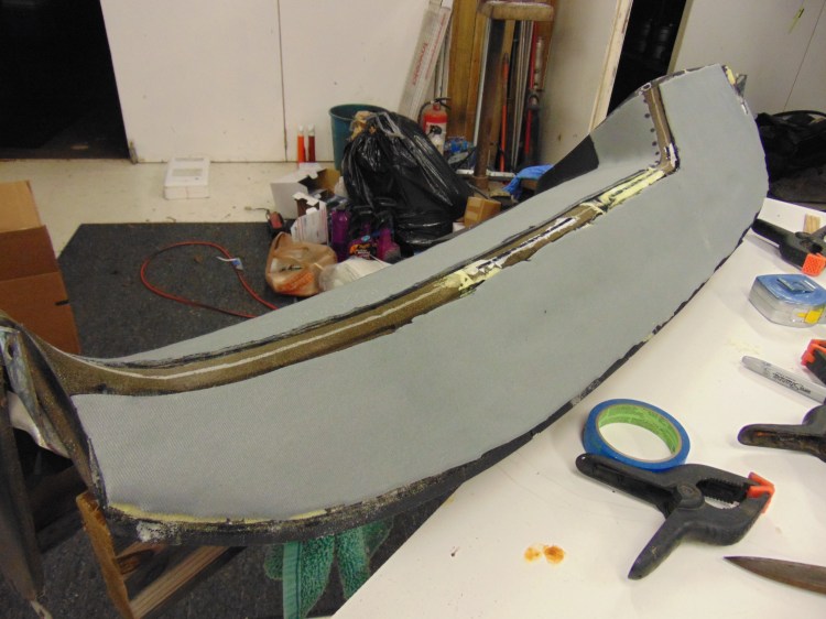 The black strip is where the French seam will lay. The light grey is thin foam.